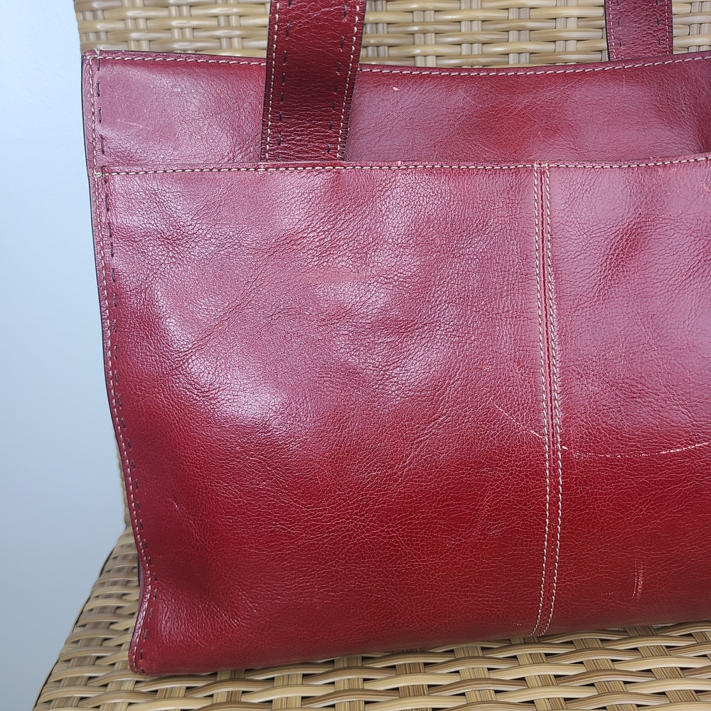Fossil Red Leather Shoulder Tote Bag Large Vintage ZB9010 - Picture 3 of 16
